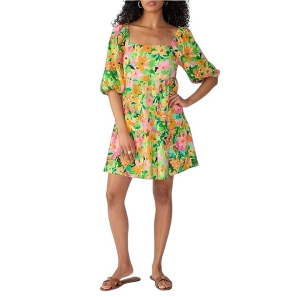 Sanctuary Green Floral Linen Blend Mini Dress Women’s US S - Picture 1 of 9